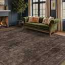 Farmhouse 8x10 Dark Taupe Brown Area Rugs for Living Room, Modern Boho Vintage Rug for Bedroom, Dining Room with Distressed Geometric Design, Washable Stain Resistant Low Pile Non-Slip Ultra Soft