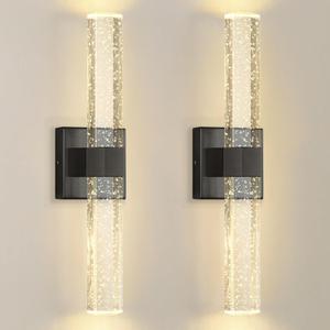 Set of 2 Black LED Wall Sconce Lights Warm Light Modern Crystal Wall Lights Vanity Lighting Fixtures Sconces for Bathroom Living Room Bedroom Dining Room Hallway