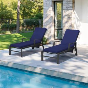 Crestlive Outdoor Chaise Lounge Cushions, 3 Years Fade Resistant Water Resistant Lounge Chair Cushion, 80''L x 23''W, Set of 2, Navy, 2 Pcs|80''l X 23''w