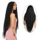 FORCUTEU 38 Long Black Wig for Women Super Long Water Wavy Wigs Heat Resistant Synthetic Soft Wavy Fluffy Curly Wig for Daily Party Use (Black)