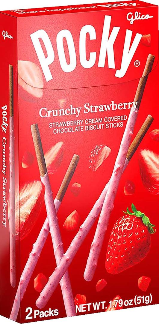 GLICO Pocky Crunchy Strawberry Covered Chocolate Biscuit Sticks 1.79 oz (EXP 05/24/26)