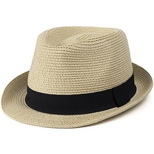 Kids Girls Boys Straw Fedora Hat Summer Short Brim Panama Cap Beach Sun Hats (Fit 4-8T)