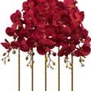 Burgundy Flowers Artificial Orchids 5PCS Fake Orchid 35.4" Faux Orchid Stems Burugndy Artificial Flowers for Bridal Shower Wedding Centerpieces Home Decor (Burgundy)