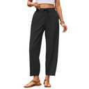 Puimentiua Womens Linen Pants Summer Lightweight Breathable Elastic Waist Drawstring Beach Vacation Pants with Pockets, XL