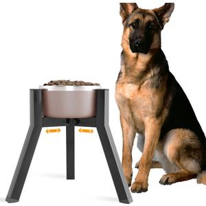 SHAINFUN Raised Dog Bowl Stand for Large Dogs 11" Height Adjustable Width 7-10.6" Single Tall Elevated Dog Bowls Stand, Food & Water Feeder Bowl Holder for Large Breeds (Bowl Not Included) (Height: 11", Width: 7-10.6", Black-11H-Square)
