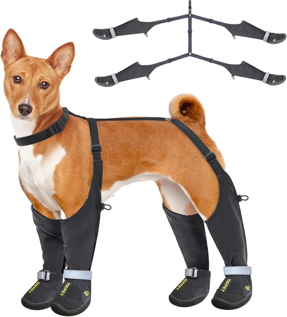 Idepet Dog Suspender Boots, Anti-Slip & Fall Waterproof Tall Shoes Legging for Small Medium Dog, Adjustable Suspender Boots for Winter Snow Rain Hiking Paws Protector 7