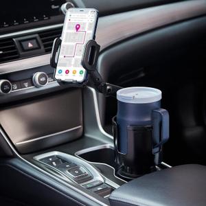 Cup Holder Phone Mount, 2 in 1 Cup Holder Expander for Car Long Arm with 360Rotation Cup Holder Cell Phone Holder for Car Compatible with All Smartphones