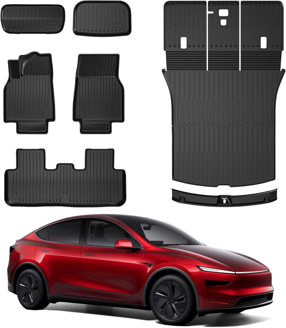2025 2026 Tesla Model Y Juniper Floor Mats Full Set  TPE All-Weather Floor Liners & Front/Rear Trunk Cargo Mats  Full Cover Rear Trunk Mats  Accessories for The New Tesla Model Y Juniper Set of 7