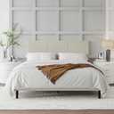 Queen Bed Frame, Queen Size Platform Bed Frame with Upholstered Headboard, Sturdy Wood Slats, No Box Spring Required, Silent, Easy Assembly, Beige