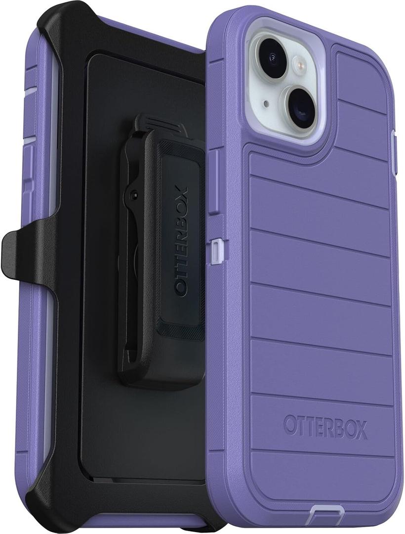 OtterBox iPhone 15, iPhone 14, and iPhone 13 Defender Series Pro Case - Mountain Majesty (Purple), screenless, Rugged & Durable, with Port Protection, Includes Holster Clip Kickstand