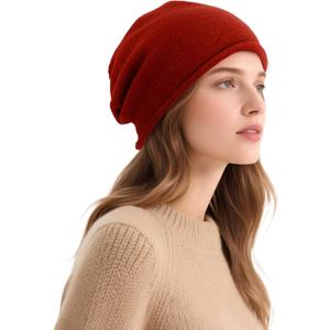 DOCILA Womens Slouchy Red Beanie Mens Warm Chunky Winter Knit Skull Cap Stretchable Skiing Snow Stocking Hat Valentine Gift