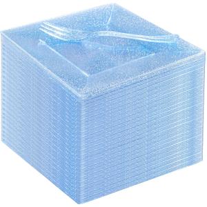 DaYammi 100Pcs Blue Glitter Dessert Plates Including 50Pcs Appetizer Plates 6" and 50Pcs Plastic Forks 5.7",Blue Plastic Square Plate for Party,plastic Salad Plate and Cake Forks for Wedding Birthday