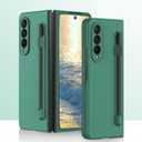 for Samsung Galaxy Z Fold 4 Case with S Pen Skin Friendly Z Fold 4 Phone Case with Pen Holder Folding Shockproof Full Protective PC Wireless Charging Case for Galaxy Z Fold 4 - DarkGreen