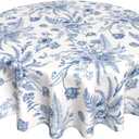 Blue Floral Round Tablecloth 60 Inch Round Blue and White Chinoiserie Flower Toile Table Cloth Spring Polyester Stain Resistance Decoration Table Cover for Party Picnic Kitchen Decor Outdoor