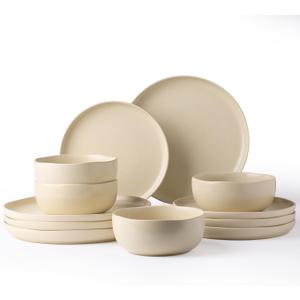 AmorArc Ceramic Dinnerware Sets, Wavy Rim Stoneware Plates and Bowls Sets,Dishwasher & Microwave & Oven Safe Dishes set, Service for 4 (12pc)