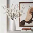Artificial Cherry Blossom Branches 27.6In Silk Cherry Blossom Branches 8PCS Long Stem Artificial Flowers for Tall Vase, for Home Decorate, Weddings Decorate, Parties & Festival Gifts (White)