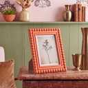 1 Pack 5 x 7 Picture Frame, Wood Beaded Boho Photo Frame, Vintage Photo Display, Wall Hanging Desk Standing Decor, Birthday Anniversary for Family, Couple, Friends (Orange)