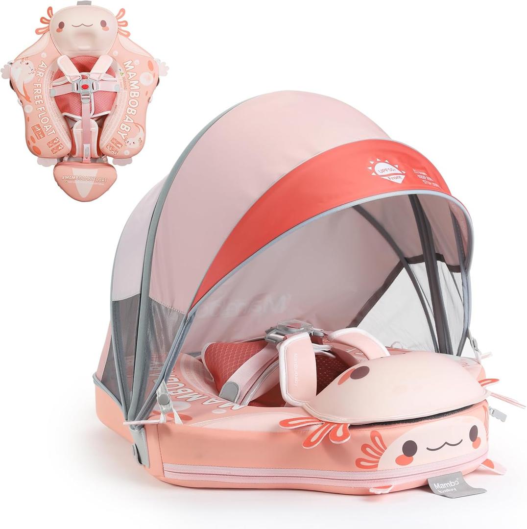 Mambobaby Float Deluxe Baby Pool Float: Safe & Comfortable Swim Trainer for Infants & Toddlers, Non-Inflatable Design, UV Protection Canopy, Fun Water Experience for Ages 3-24 Months, Large