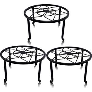 Yosager 3 Pack Metal Plant Stands for Flower Pot, Heavy Duty Black Iron Potted Stand Holder, Indoor Outdoor Rustproof Metal Planter Container Round Supports Display Rack for Home & Garden Decor