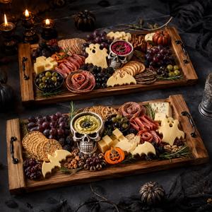 2 Pack Large Charcuterie Board, Acacia Wooden Long Serving Platter-30"x 11"