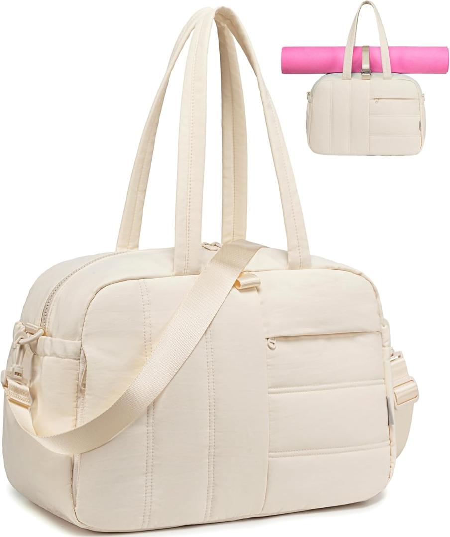 CAMTOP Gym Bag for Women with Yoga Mat Holder, Small Duffle Bag 16 Inches Personal Item Travel Bag with Muiti-Pockets Lightweight Carry on Water Resistant, Beige