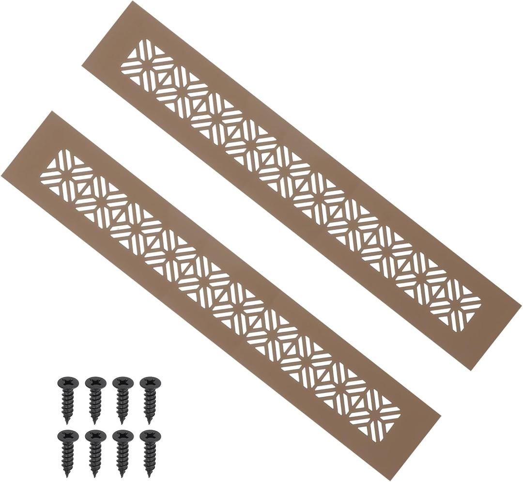 PATIKIL 12 x 2 Inch Door Air Vent Cover, 2 Pcs Heavy Duty Aluminum Grille Ventilation Cover Louvered with Mounting Screws for Cabinet Wardrobe Door, Brown