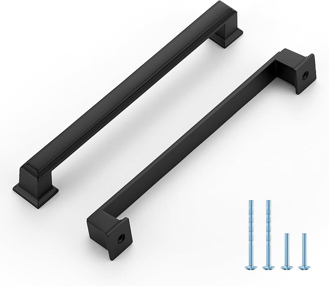 Ravinte Hardware 15 Pack Matte Black Cabinet Pulls, 6-1/4 Inch (160mm) Hole Center Zinc Alloy Drawer Handles for Kitchen Cabinets, Cupboards, Dressers, Square Solid Metal Hardware