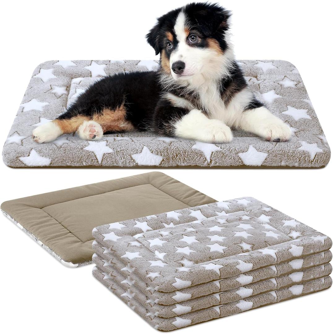 VitalCozy 4 Pcs Dog Crate Pads, Ultra Soft Warm Washable Anti-Slip Kennel Bed Mat for Pets, Reversible, Replaceable, Cozy Cage Liner for Small Medium Large Dogs and Cats(18 x 24 x 1.6 Inch,Apricot)