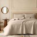 NEPHEALIS Oversized King 120"x128" Quilt Set Luxury Velvet Bedspread 3 Piece Quilted Coverlet Set with 2 Matching 20x36 Pillow Shams Ultra Soft All Season for Farmhouse Guest Room,Beige