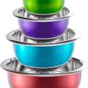Colorful Mixing Bowl- 4 Pc Set- Stackable Nesting Bowls- Stainless Steel Mixing Bowls Non Slip Silicone Bottom- Cookware Set, 8 quarts