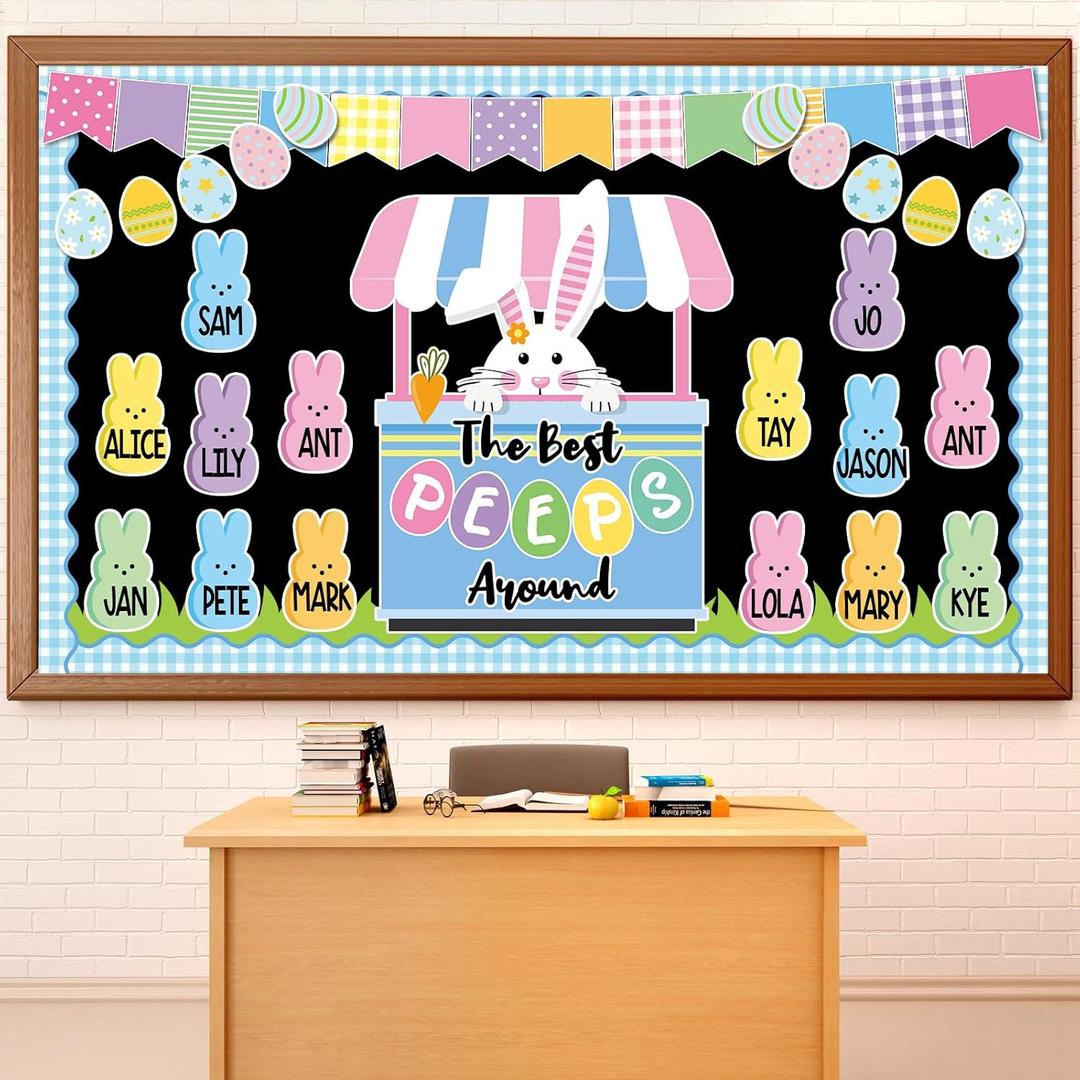 Justforjoyful Easter Bunny Bulletin Board Classroom Decorations Easter Bunny Egg Bulletin Board Set Spring Easter Cutouts Easter Bunny Name Tags for School Classroom Teacher Student Door Wall Supplies