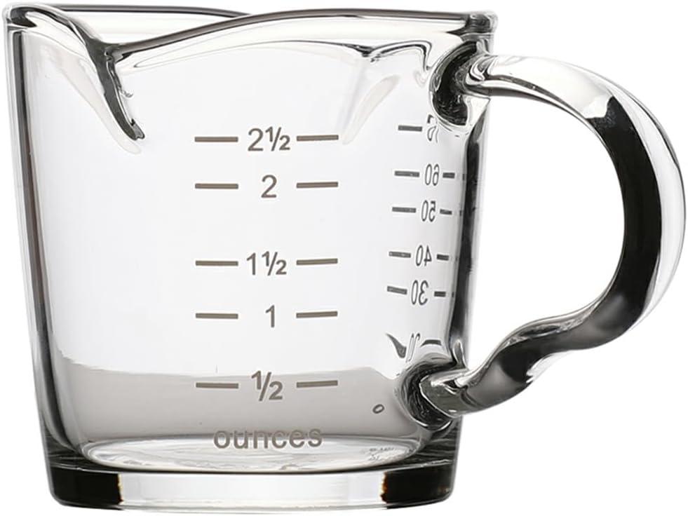 Operitacx Two-Mouth Espresso Measuring Cup 2.36Oz Heat Resistant Glass Coffee Beaker with Clear Scale for Accurate Coffee and Milk Pouring