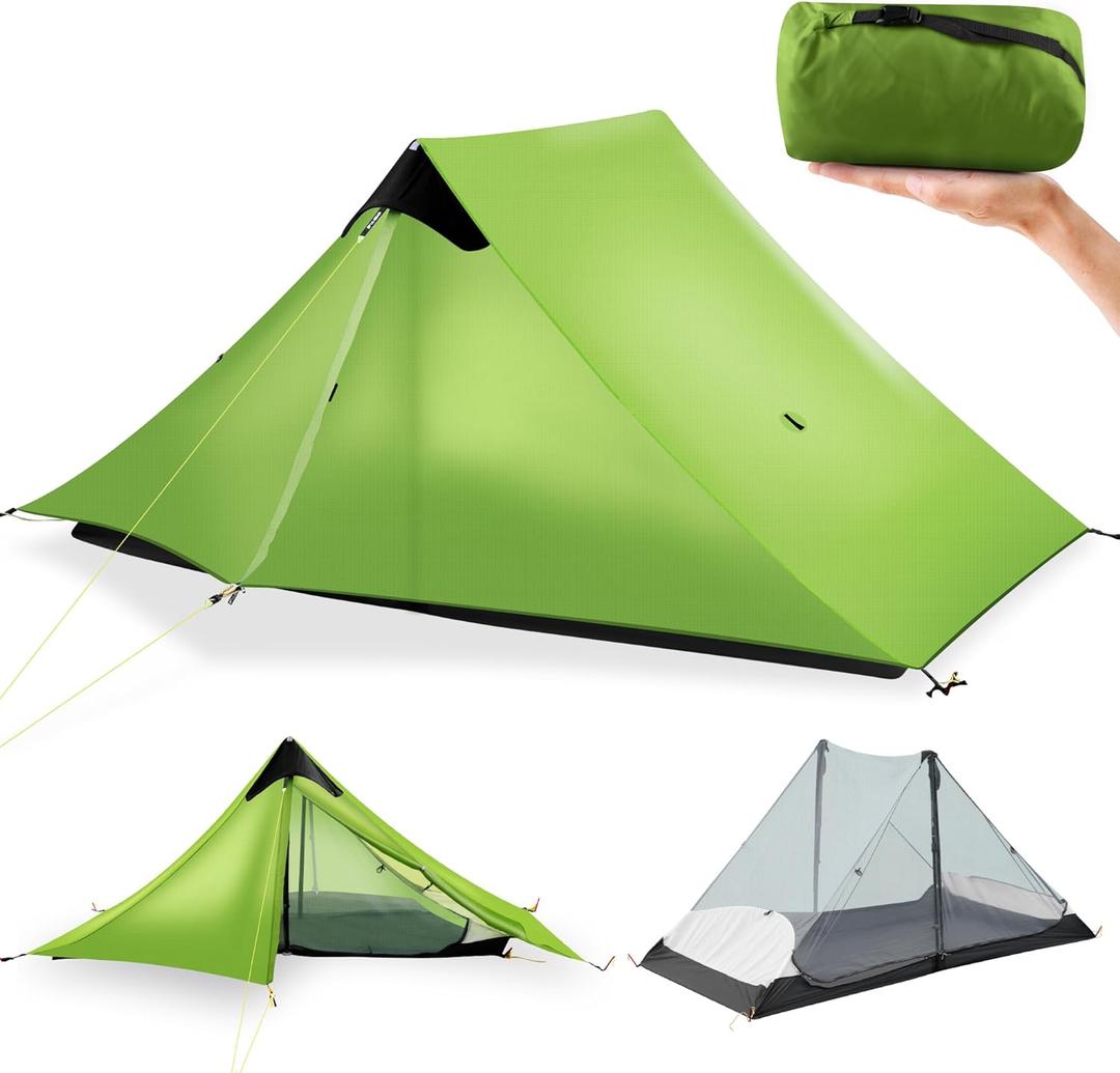 Ultralight Tent 3-Season Backpacking Tent 1 Person/2 Person Camping Tent, Outdoor Lightweight LanShan Camping Tent Shelter, Perfect for Camping, Trekking, Climbing, Hiking (Green)