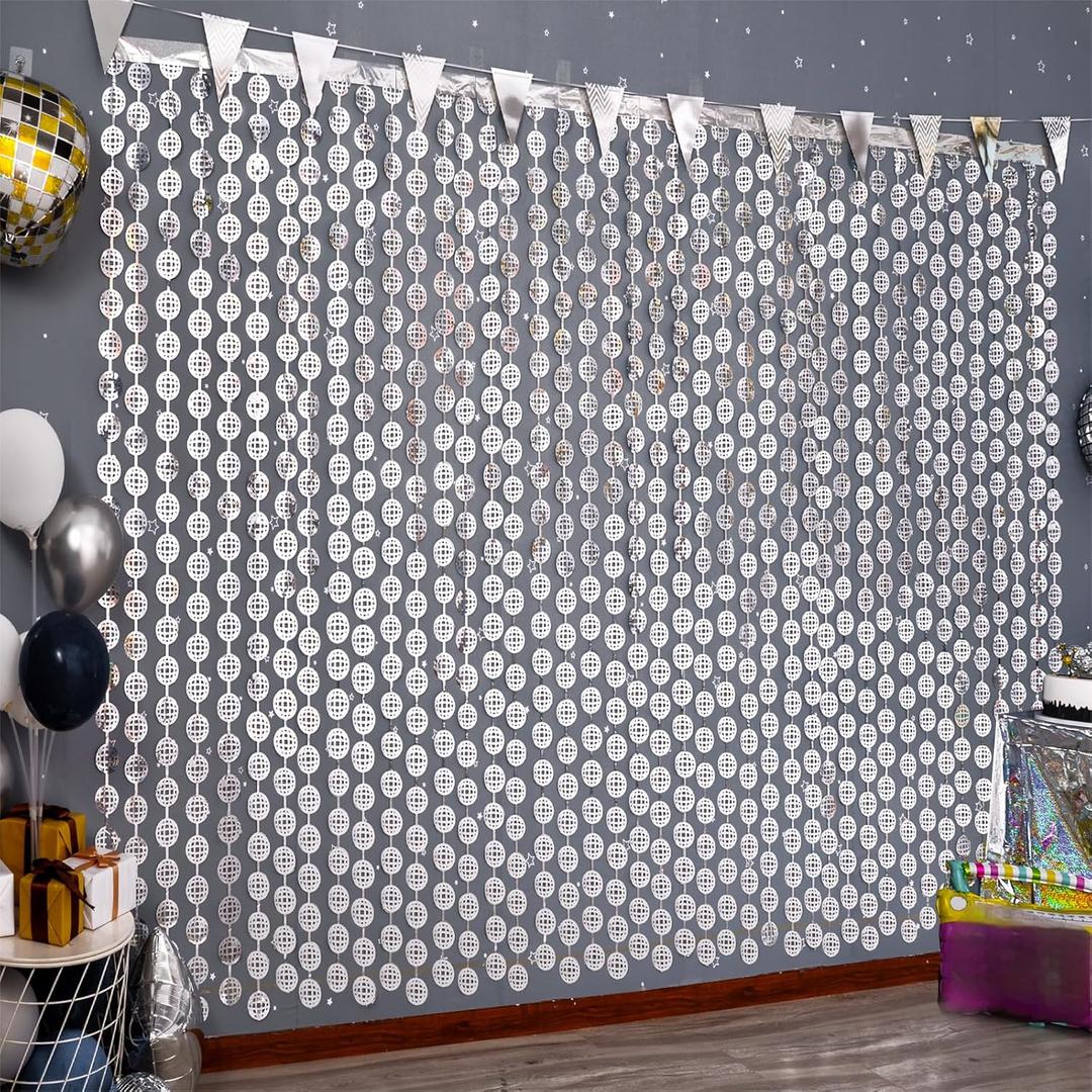 Disco Party Decorations, 2 Pack Disco Ball Photo Booth Props, 3.3x6.6 ft Silver Foil Fringe Curtains Photo Backdrop for The 70s 80s theme Last Disco Bachelorette, Decades, Taylor Party Decor