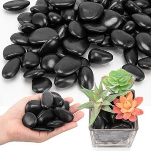 22 lbs Black River Rocks for Outdoor Landscaping  Natural Decorative Black Pebbles,Polished River Stones for Plants, Vase Fillers, Fish Tanks, and Garden Decor