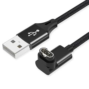 AGVEE 3.3ft Charger for Garmin Watch, L-Shape Charging Cable for Fenix, Forerunner, Vivoactive, Instinct, Venu, Tactix, Approach, D2, Quatix Series, Right Angle Braided, Black