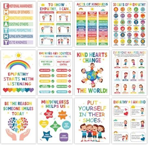 gisgfim 24Pcs Kindness Posters for Classroom Decorations Growth Mindset and Empathy Inspirational Posters Kindness Motivational Wall Art for Classroom Bulletin Board Back to School Home Office Decor