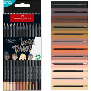 Faber-Castell Black Edition Skin Tone Colored Pencils: 12 Count, Black Wood and Super Soft Core Lead, Skin Tone Colored Pencil Set, Coloring Pencils for Kids, and Beginners, Art Supplies for Teens