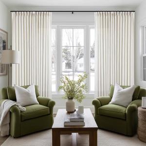 Extra Wide Pinch Pleat Linen Curtains 108 Inches Long for Living Room Sliding Glass Door 100 Inch Wide Semi Sheer Curtain Cream Ivory Pleated Drape Hooks Rings 100x108 Large Window Curtain 1 Panel