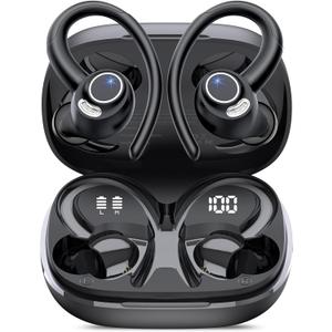 Wireless Earbuds, Bluetooth 5.4 Headphones Sport, Over Ear Buds With ENC Noise Cancelling Mic, 48H, Wireless Earphone With Earhooks, Stereo Deep Bass, IP7 Waterproof ear bud for Workout Running, Black