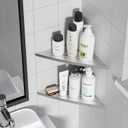 Qeke Corner Shower Shelf Brushed Nickel, 304 Stainless Steel 11.5 Recessed Corner Shelf Bathroom for Tiled Wall, Floating Shower Shelves Shampoo Holder, No Drilling, 2 Pack
