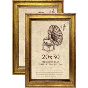 20x30 Picture Frame with Real Glass set of 2, Vintage Frames - Antique Style Frames for Wall - Ornate Frame for Rustic Gold Office or Home Decor Display Family Friends Wedding Gift
