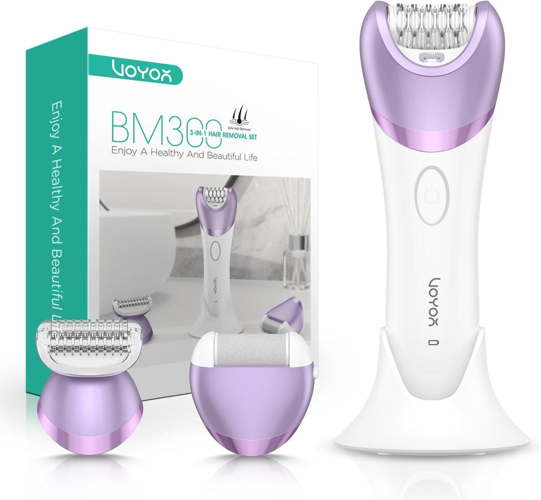 VOYOR Epilator for Women, Cordless Epilators Hair Removal for Women, 3 in 1 Hair Removal Device for Leg Arm Face with 30 Tweezers, Rechargeable Wet & Dry Electric Lady Shaver & Trimmer BM300 (Purple)