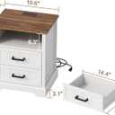 ChooChoo Farmhouse Night Stands with Charging Station, Wood Nightstand Set of 2 with 2 Drawers, Bedside Table with Open Storage Shelf for Bedroom, White