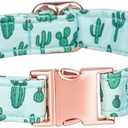 2 x Dog Collar, Cute Flower Floral Patterns Pet Collars for Girl Female Boy Small Medium Large Dogs, Strong Rose Gold Metal Buckle, Soft Cotton Adjustable Puppy Dog Collar (S( 5/8"x 10.2-16.5"), Green)