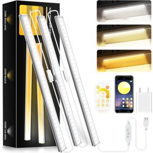 Dimmable 12 Inch Ultra Thin Under Cabinet Lighting, Under Cabinet Lights Plug in, Multi-Color Super Bright LED Lights Bar Under Counter Lights Indoor for Kitchen, Shelf, Closet, Desk (3 Pack), Multi-white (remote/app control)
