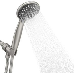Briout Shower Head with Handheld, 5-Settings Showerhead High Pressure Powerful Water Spray Shower Head Set with 59 Inch Stainless Steel Hose and Bracket, Brushed Nickel