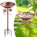 Fivolan Metal Bird Baths for Outside, Birdbaths for Outdoors with Deep Bowl, 5 Prong Stake Large Capacity Hummingbird Freestanding Birdfeeders Patio Garden Yard Lawn Decor Bird Feeders Bowls-13x13x35