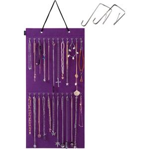 Wall Hanging Jewelry Organizer Storage with 24 Hook Wall Mounted Jewelry Display Hanging on Door Closet Necklace Holder for Bracelet Ring Chain-Patent Design(Purple)