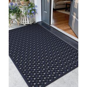Color&Geometry Door Mat Outside Entrance with Drainage, Rubber Heavy Duty Dirt Trapper Waterproof Outdoor Welcome Mat, Outdoor Mats All Weather for Front Back Door Patio Entryway Entry, 32"X48" Blue